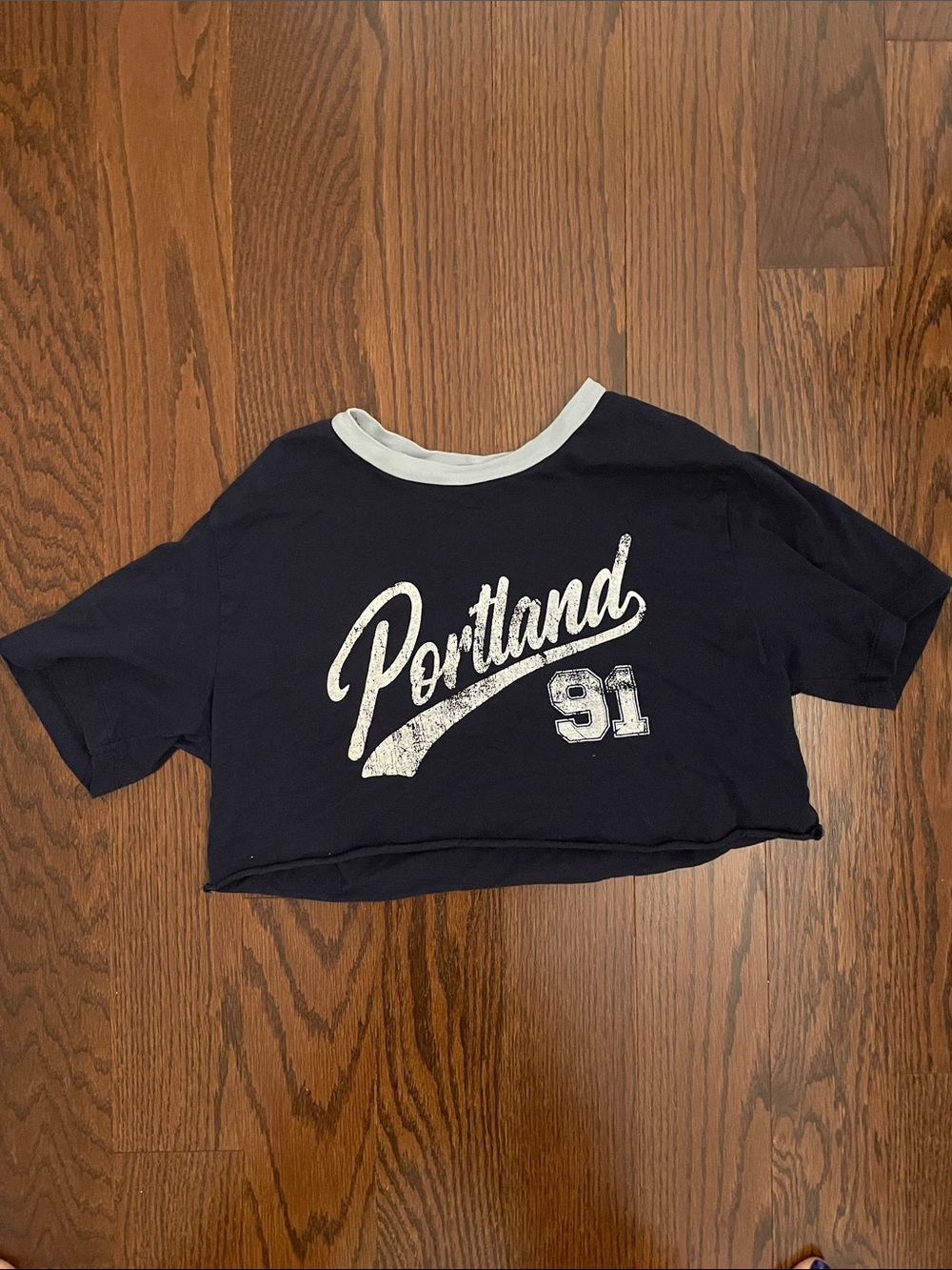 Garage Navy Crop Tee with White Portland 91 Graphic